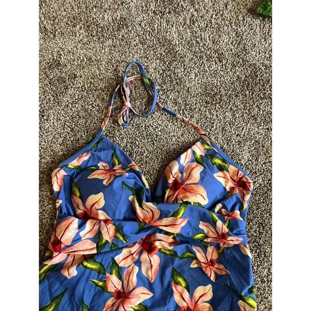 Isabel Maternity By Ingrid & Isabel Blue Floral One Piece Swimsuit Woman’s Size